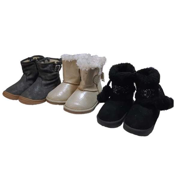 OshKosh B'gosh Other - 3 Pair Girls Fall Winter Gray Black Gold Ankle High Toddler Boots Sizes 5 6 & 7